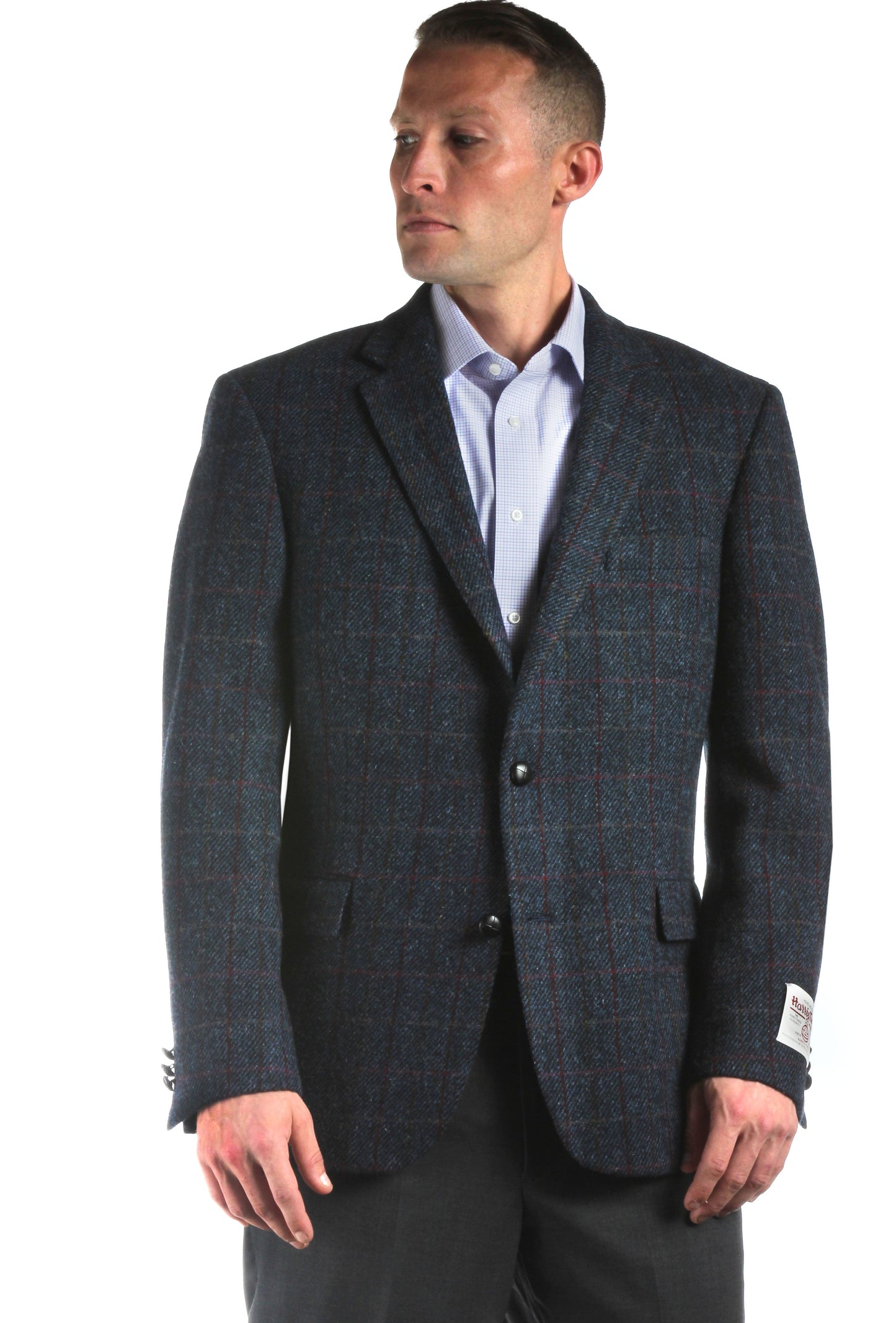 CLARK Blue Windowpane Plaid Sportcoat