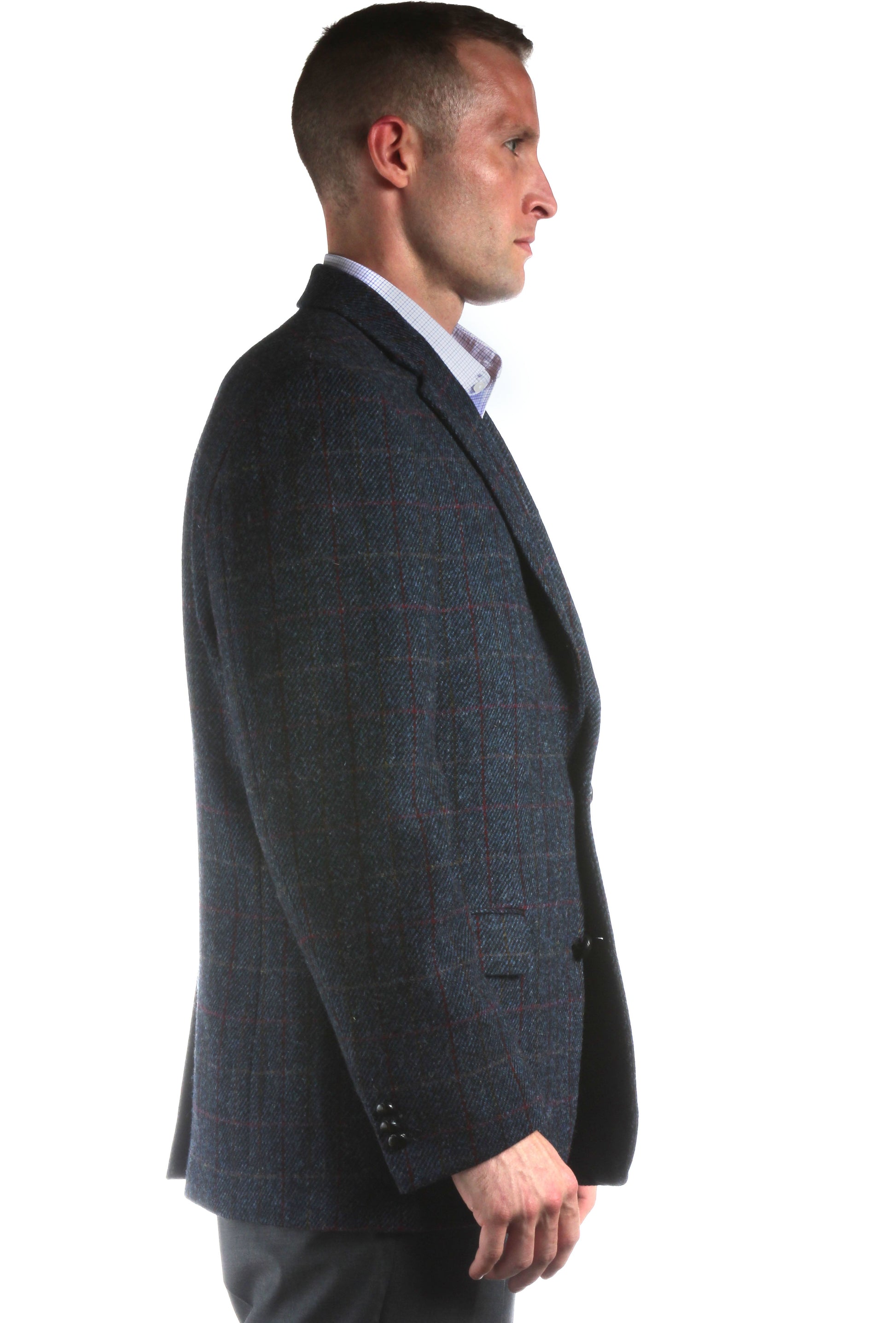 CLARK Blue Windowpane Plaid Sportcoat