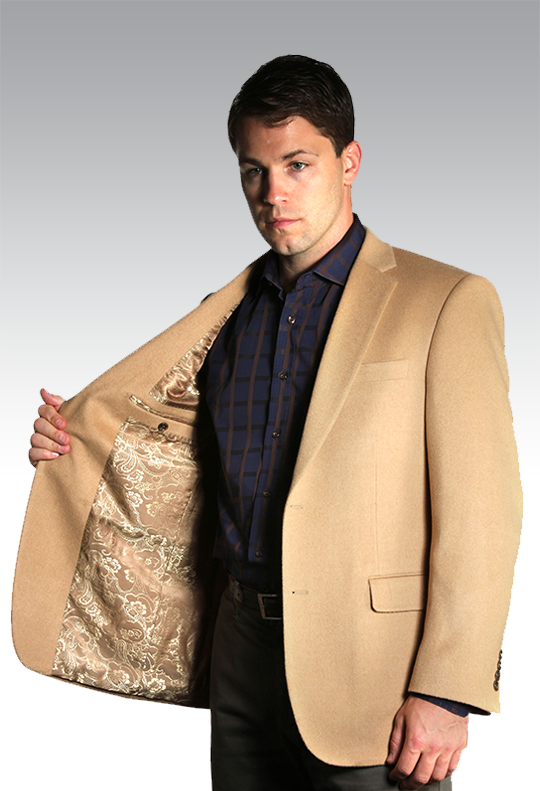 man in SIENNA Camel Sportcoat showing lining